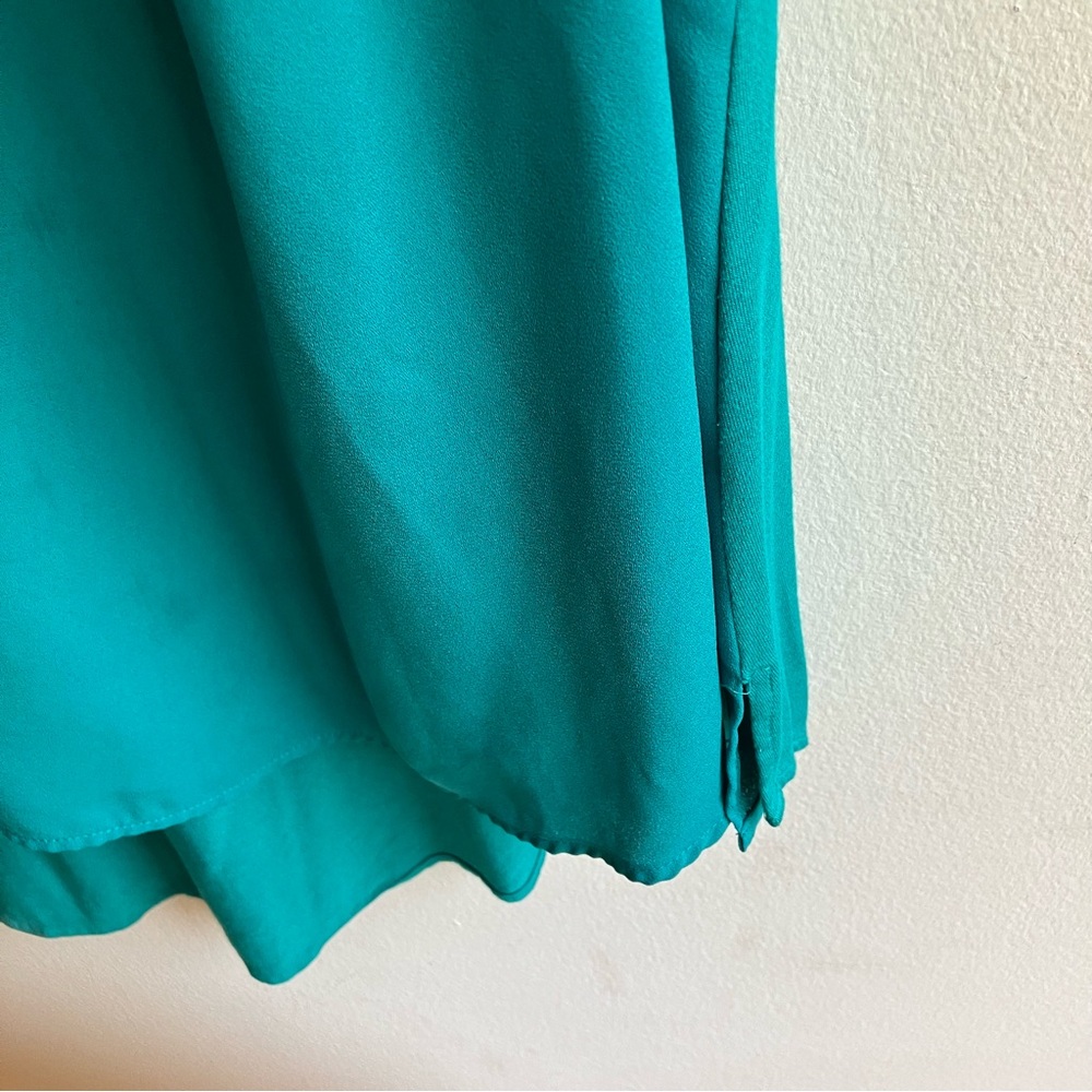 Daniel Rainn Ruffled Short Sleeve Blouse Size 3X Teal V-Neck Crepe Office Top - Picture 5 of 9